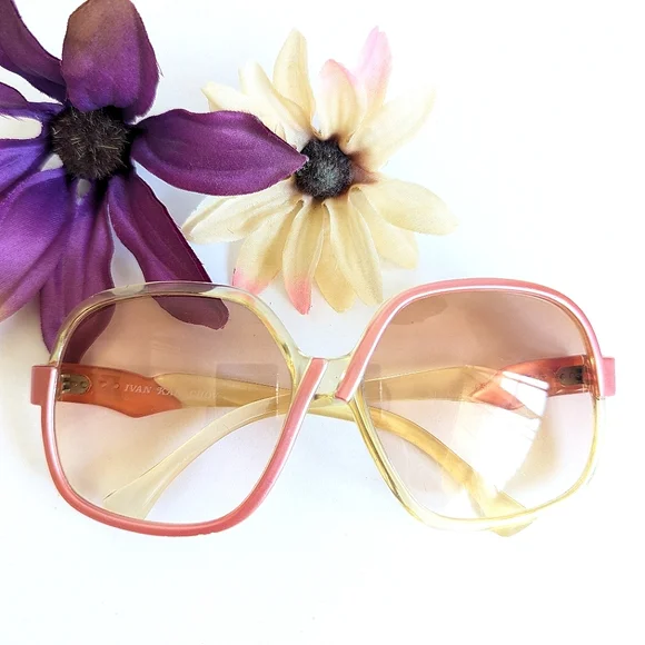 Ivan Karachov 70's Oversized Sunglasses ๐ Clear Yellow Frosted Coral Pin - Picture 1 of 12